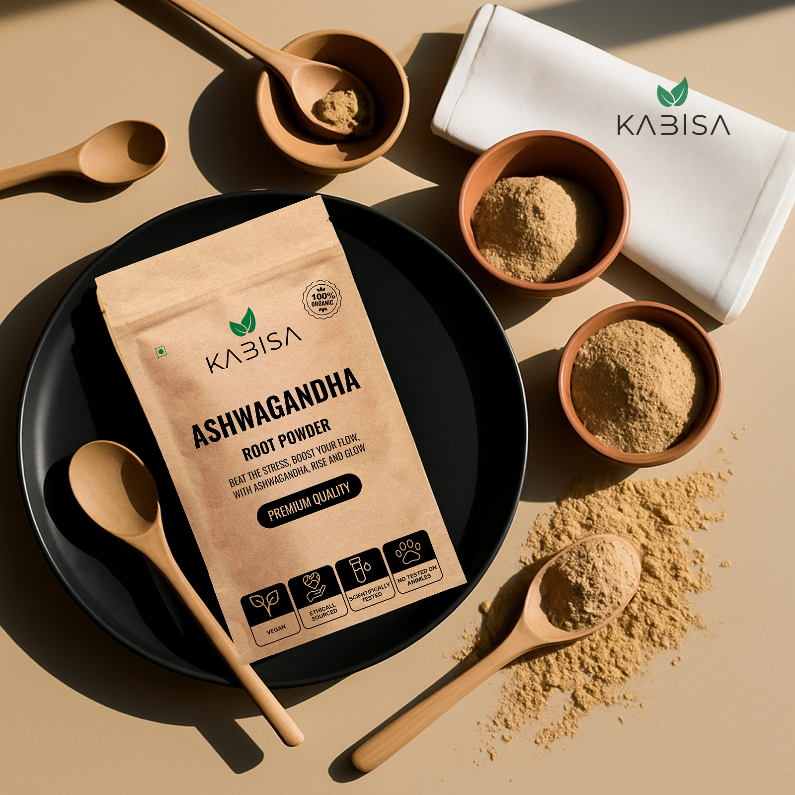 Kabisa Ashwagandha Root Powder — 100% Organic Adaptogen for Stress Relief Energy and Sleep
