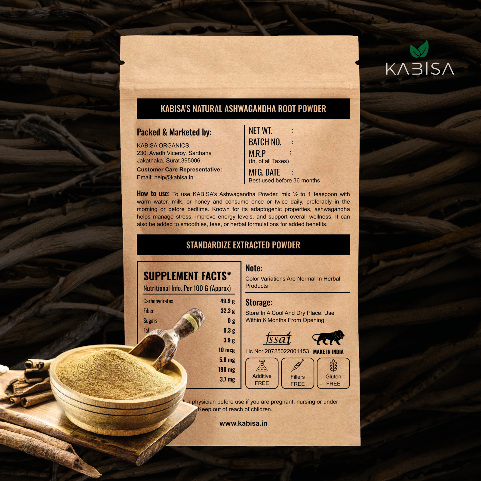 Kabisa Ashwagandha Organic Root Powder — Ayurvedic Herb for Sleep and Immunity