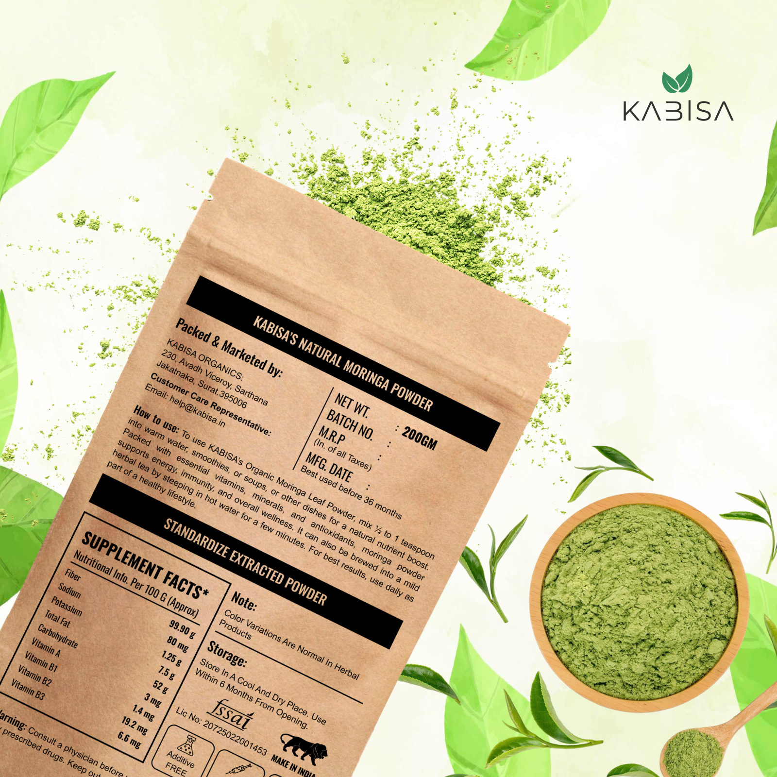 Kabisa Moringa Organic Powder Premium Quality 90 Plus Nutrients India