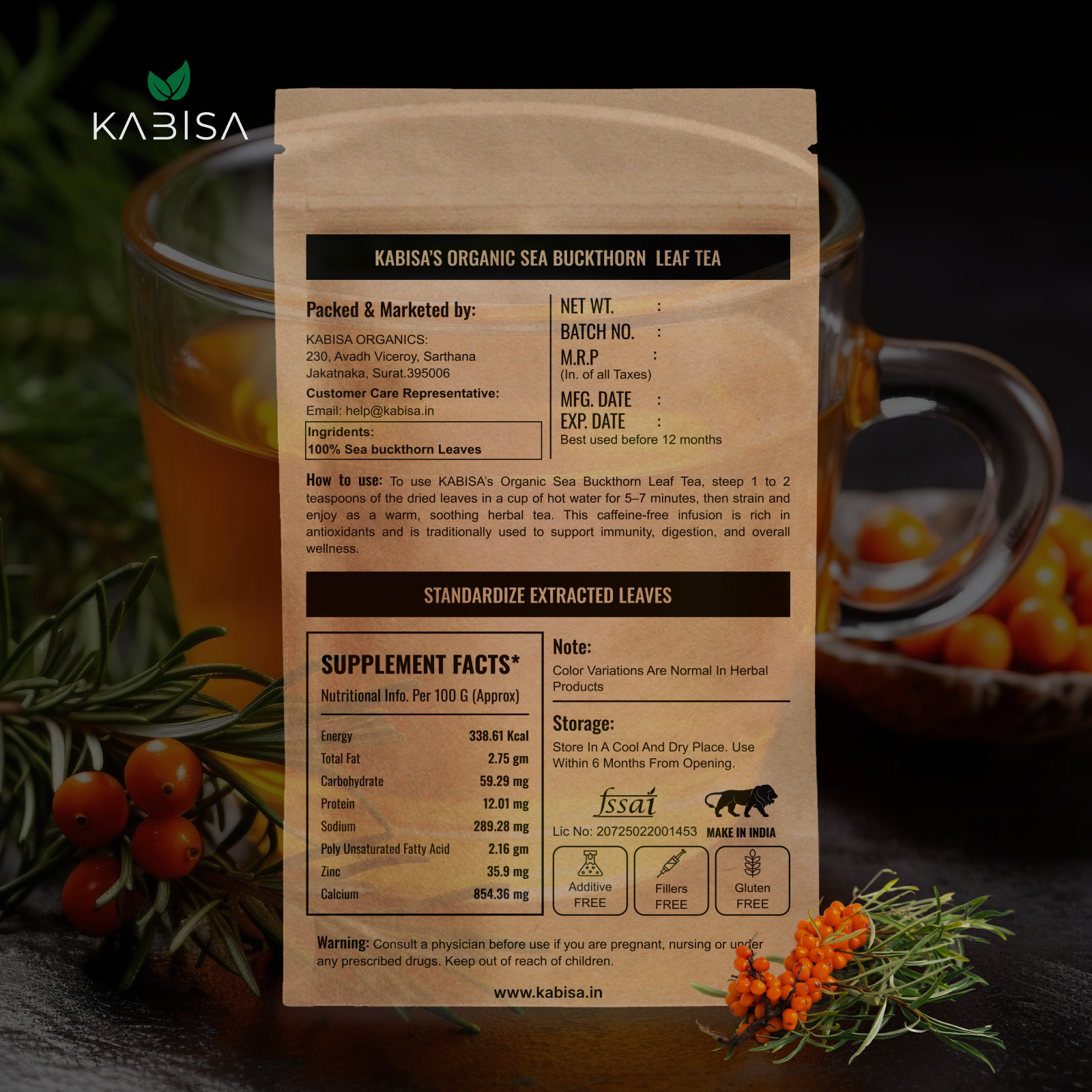 Kabisa Sea Buckthorn Dry Berries Premium Quality Organic India